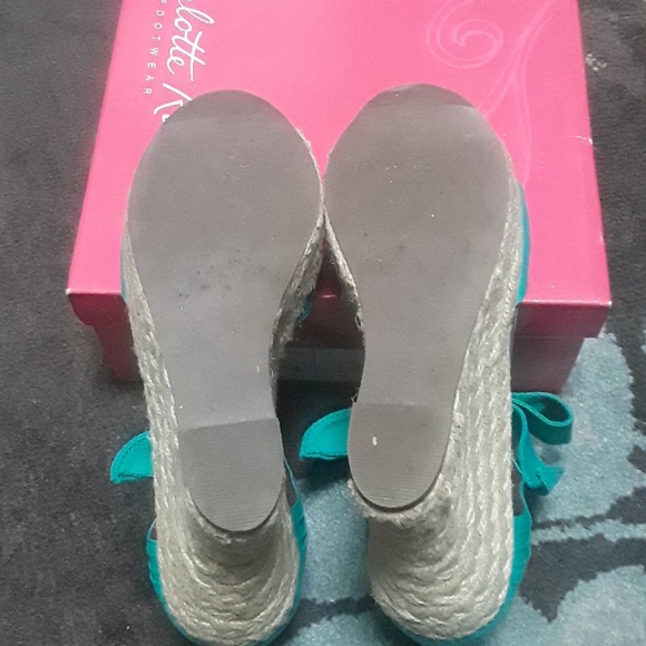 Turquoise canvas wedge heel sandals - Picture 5 of 5